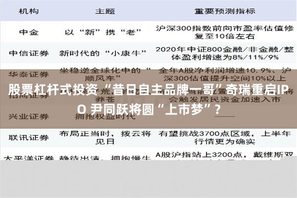 股票杠杆式投资 “昔日自主品牌一哥”奇瑞重启IPO 尹同跃将圆“上市梦”？
