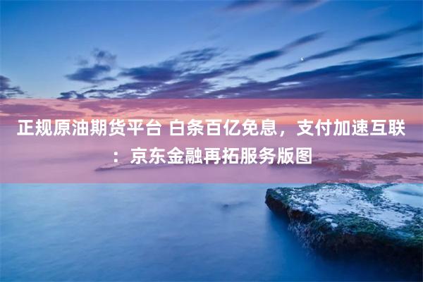 正规原油期货平台 白条百亿免息，支付加速互联：京东金融再拓服务版图